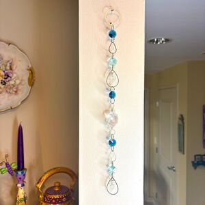 Quartz Crystal Wall Hanging Blue Crystal Beads Silver Teardrop Healing Crystals